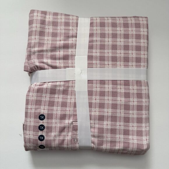 NWT Charter Club Women 2 Pc Pajama Set Printed Long Sleeve Cozy Plaid Pink Check - Picture 3 of 3